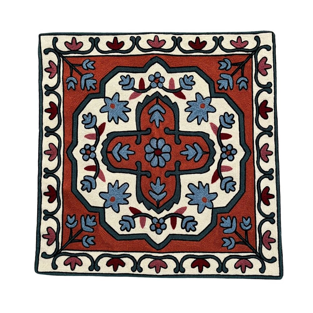NEW Set of 2 Square Linen Pillowcases with Traditional Kazakh Embroidery - Picture 4 of 5
